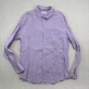 Uniqlo 100% Linen Button Up Shirt Mens XL Long Sleeve Purple Lightweight